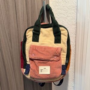 Zara Pink and Green Corduroy Backpack